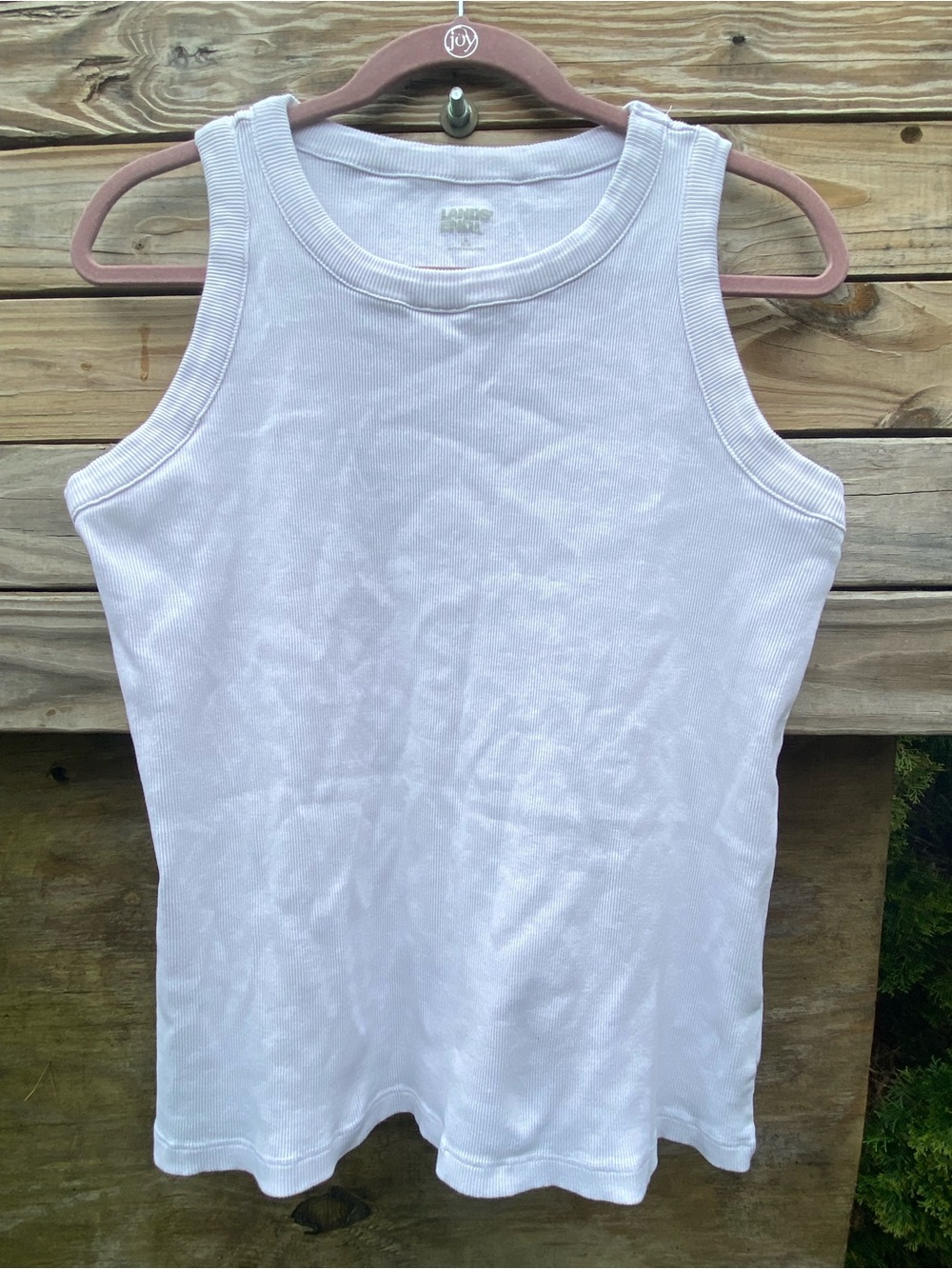 Lands End Womans Classic White Ribbed Tank Top Size Large
